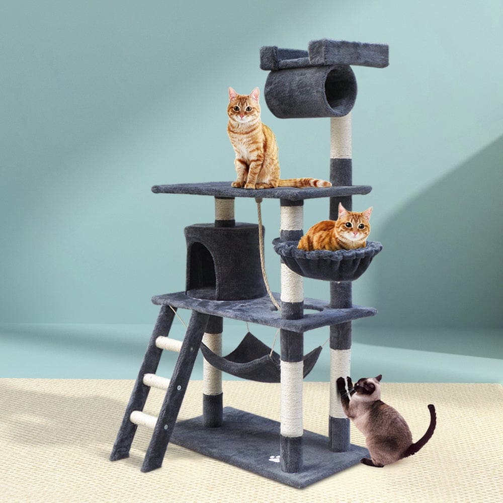 141cm Cat Tree Tower & Scratching Post Condo Wood House (Grey)