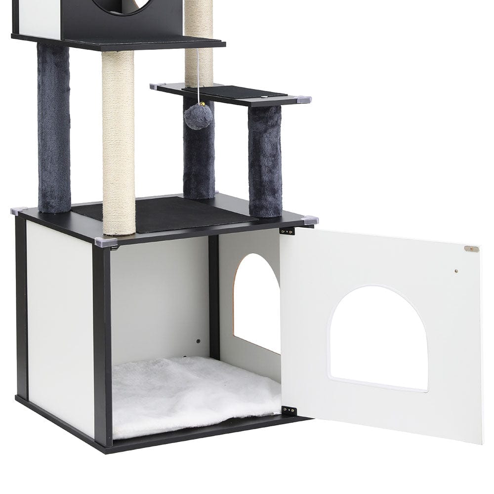 144cm Cat Tree Tower Scratching Post Scratcher Wood Bed Condo House Cabinet