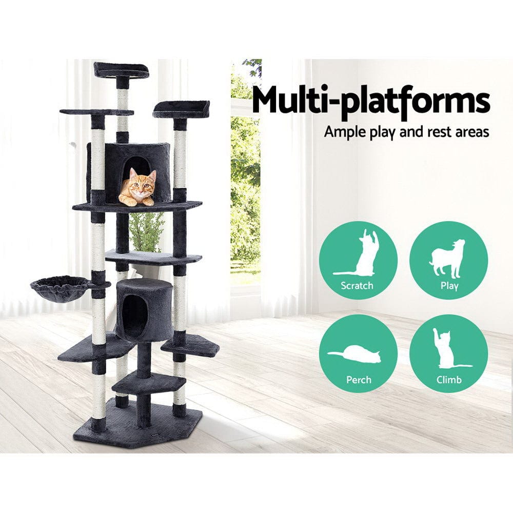 203cm Cat Tree Tower Scratching Post Scratcher Condo Trees House Bed Grey