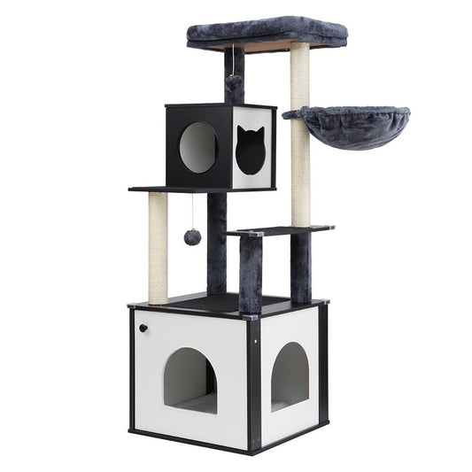 144cm Cat Tree Tower Scratching Post Scratcher Wood Bed Condo House Cabinet