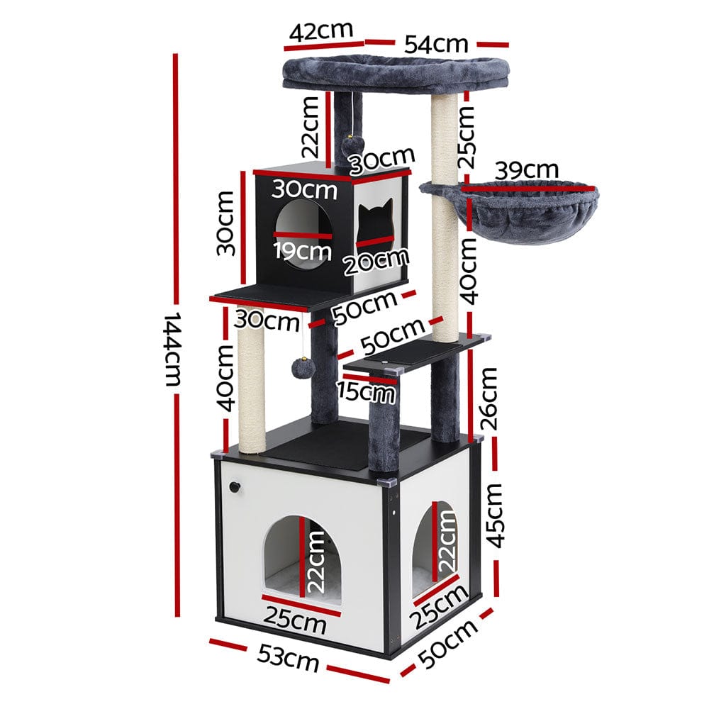 144cm Cat Tree Tower Scratching Post Scratcher Wood Bed Condo House Cabinet