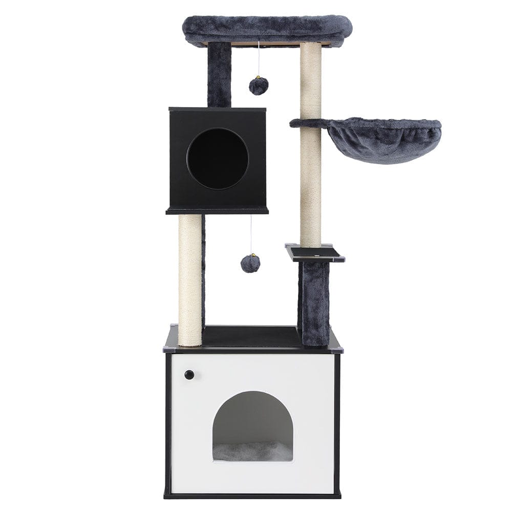 144cm Cat Tree Tower Scratching Post Scratcher Wood Bed Condo House Cabinet