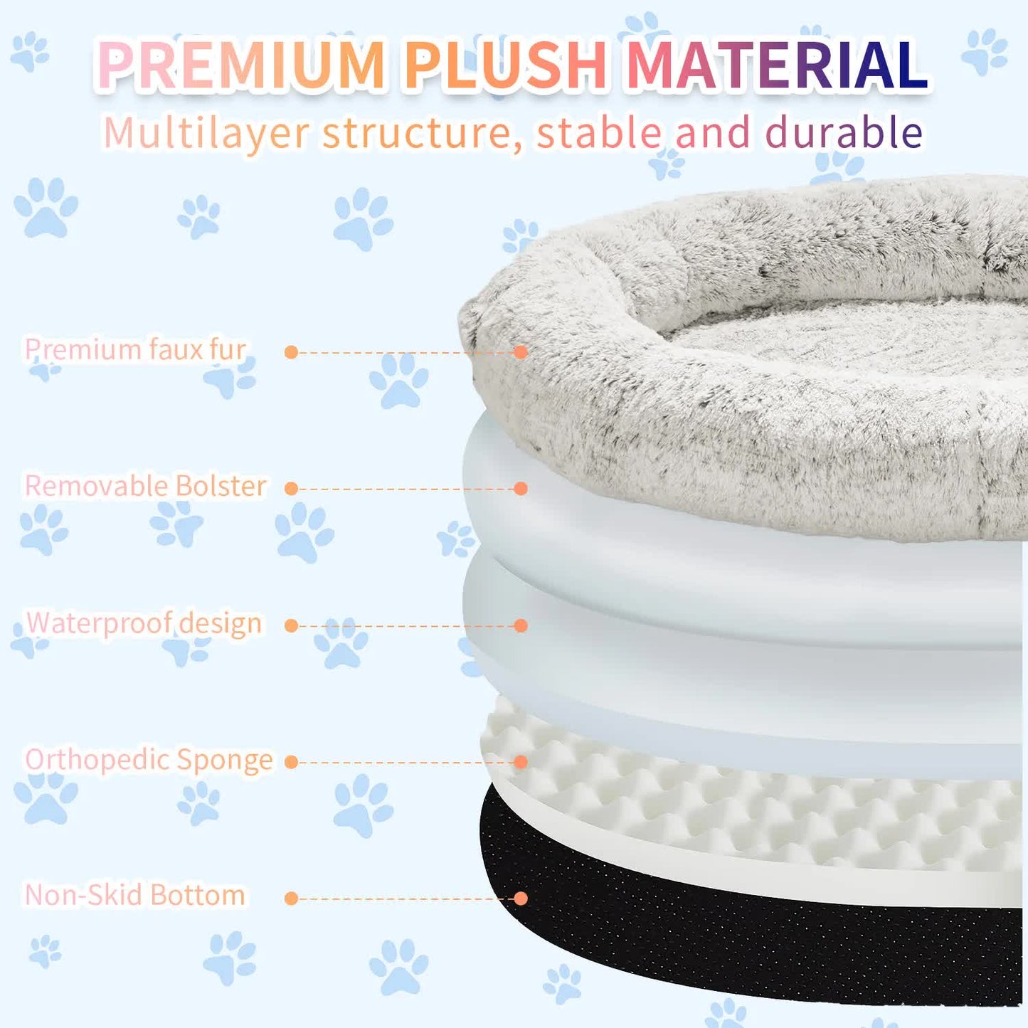 Anti-Anxiety Donut-Shaped bed (Beige Brown) Large 90*65*20cm